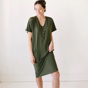 Dwell + Slumber Cocoon Dress in Olive. Size XS/S.